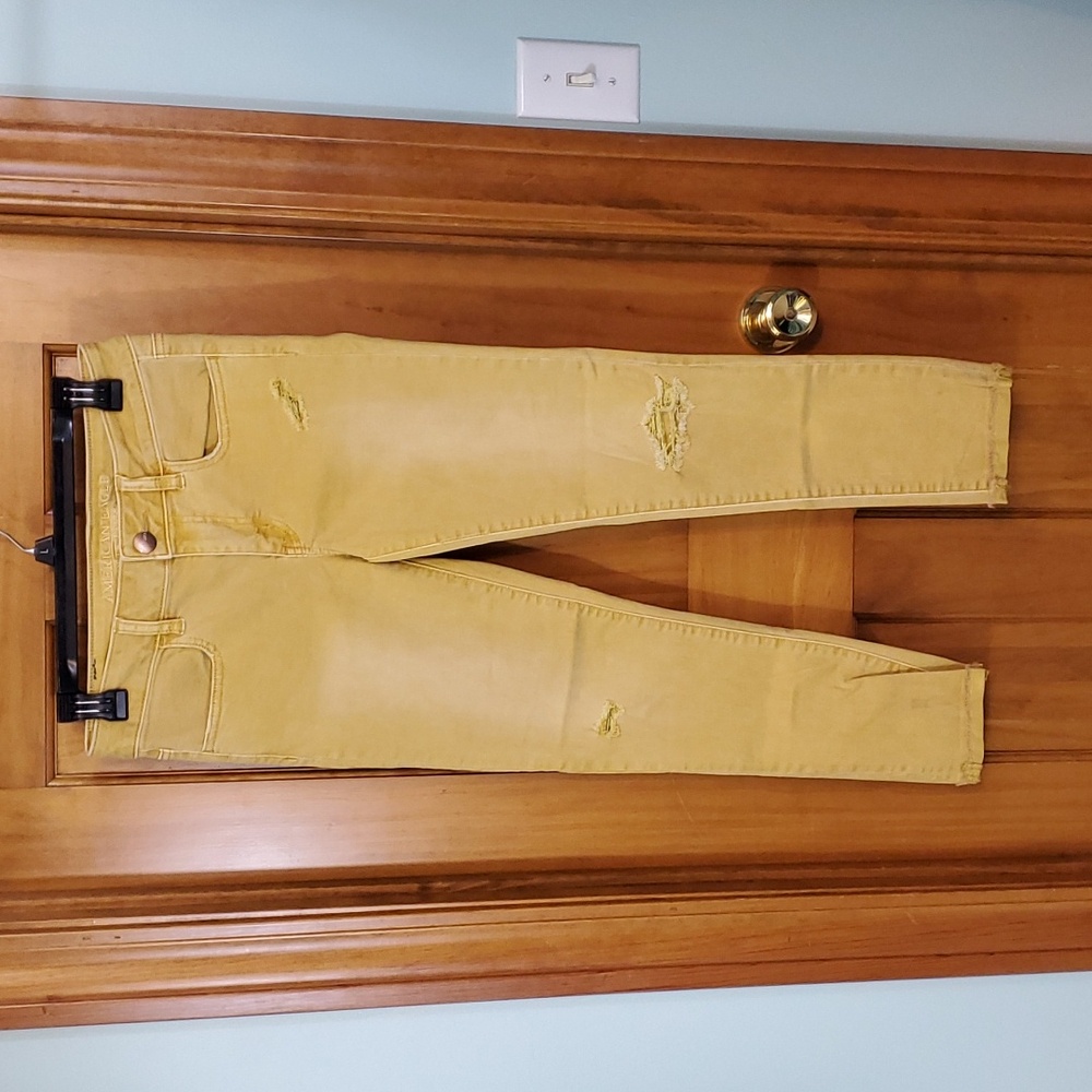 American Eagle Outfitters Gold Skinny Super Stretch Jegging Jeans Distressed Sz4